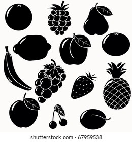 fruits silhouettes set. 13 fruits vectors