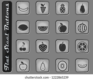 Fruits simply vector web icons on the flat steel buttons