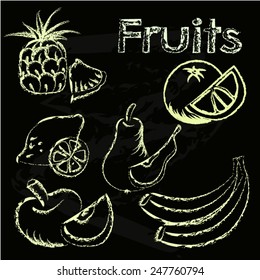 Fruits sketch on chalkboard
