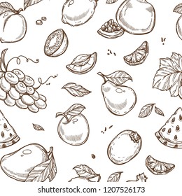 Fruits sketch pattern background. Vector seamless design