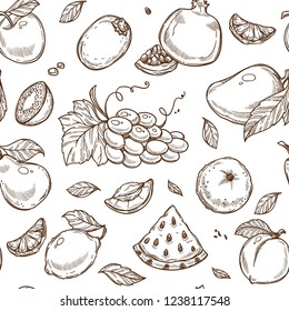 Fruits sketch pattern background. Vector seamless design