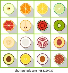 fruits slice flat icon. You can be used fruits slice icon for several purposes like: websites, UI, UX, print templates, promotional materials, info-graphics, web and mobile phone apps.