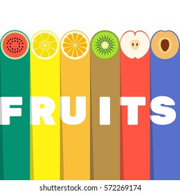 fruits slices with color stripes background design