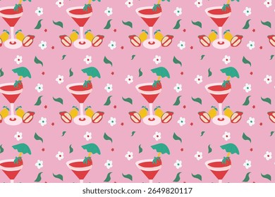 fruits Slices And Drinks in Colorful Soft  Background  ideal for Dreamy Soft  Feminine fabric and wallpapers.