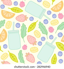 Fruits and smoothie jars seamless pattern