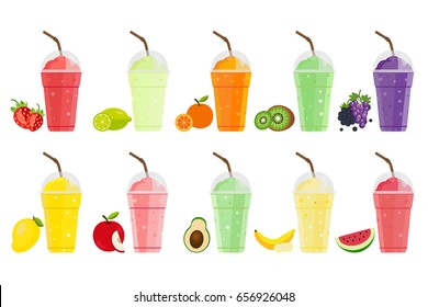 Fruits Smoothie. Strawberry, Lemon, Orange, Kiwi, Grape, Berry, Mango, Apple, Avocado, Banana and Watermelon shake. Fresh drink menu, Juice for healthy life.