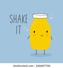 Fruits smoothies cocktail drink. Kawaii style. Shake it