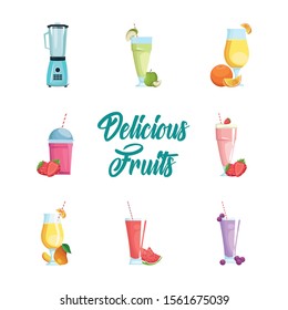 Fruits smoothies icon set design, Healthy organic food sweet nature juicy and tropical theme Vector illustration