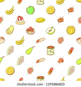 Fruits and Snacks set. Background for printing, design, web. Usable as icons. Seamless. Colored.