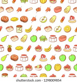 Fruits and Snacks set. Background for printing, design, web. Usable as icons. Seamless. Colored.