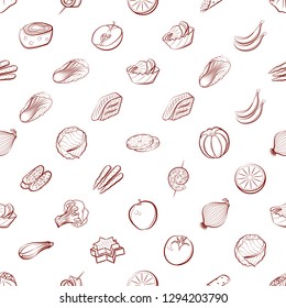 Fruits, Snacks and Vegetables set. Background for printing, design, web. Usable as icons. Seamless. Binary color.