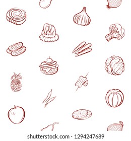 Fruits, Snacks and Vegetables set. Background for printing, design, web. Usable as icons. Seamless. Binary color.