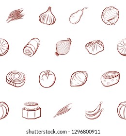 Fruits, Snacks and Vegetables set. Background for printing, design, web. Usable as icons. Seamless. Binary color.