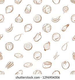 Fruits, Snacks and Vegetables set. Background for printing, design, web. Usable as icons. Seamless. Binary color.