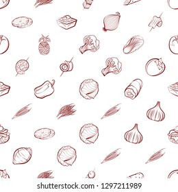 Fruits, Snacks and Vegetables set. Background for printing, design, web. Usable as icons. Seamless. Binary color.