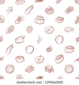 Fruits, Snacks and Vegetables set. Background for printing, design, web. Usable as icons. Seamless. Binary color.