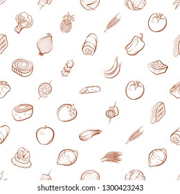Fruits, Snacks and Vegetables set. Background for printing, design, web. Usable as icons. Seamless. Binary color.