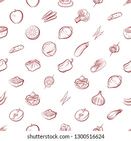 Fruits, Snacks and Vegetables set. Background for printing, design, web. Usable as icons. Seamless. Binary color.