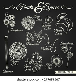 Fruits and spices drawings set for different usage - vector