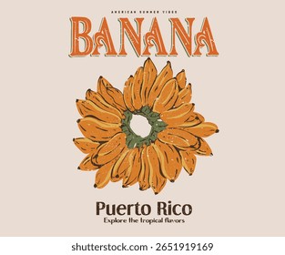 Fruits of the spirit. Vintage banana art. Summer food poster design. Banana fruit set. Nature fruit club print design. Organic food artwork for for t shirt and poster. Puerto rico.