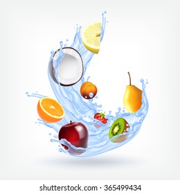 Fruits in splashing water. EPS10 vector