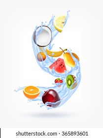 Fruits in splashing water. EPS10 vector