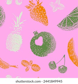 Frutas con diseño de ilustración de textura de aerosol vector de patrón sin fisuras