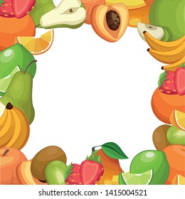 Fruits Square Frame Colorful Cartoons White Stock Vector (Royalty Free ...