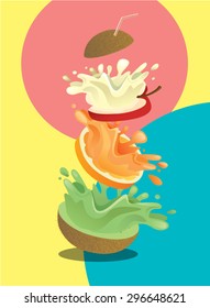 Fruits stack mixed juice splash - kiwi, apple, orange