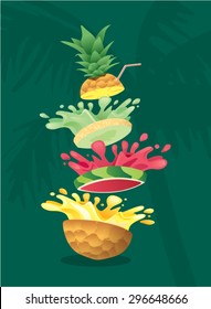 Fruits stack mixed juice splash - pineapple, watermelon, melon
