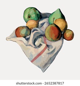 Cezanne’s Fruits sticker, still life painting, vector element. Vintage hand drawn food illustration, antique drawing, vector. Vintage fruit illustration vector.