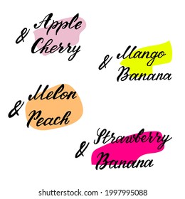fruits stickers melon peach mango banana lettering
