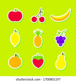 Fruits Stickers Set. Vector Illustration of Food Objects.