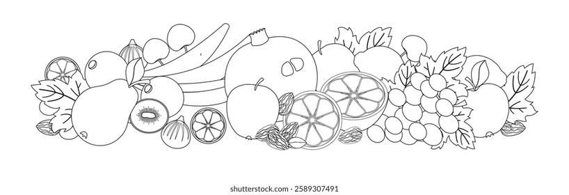 Fruits. Still life.Anti-stress, coloring page.