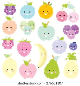 Fruits stitch white background vector