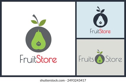 fruits store pear and cherry modern logo set template design