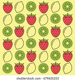 fruits strawberry, lemon and kiwi background vector illustration design cute