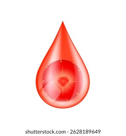Fruits strawberry in red water drop on a white background. Serum solution vitamin C from nature essential skin care. For ads cosmetics cream lotion. Vector EPS10.