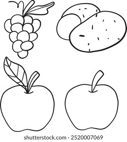 Colecciones de iconos de trazo de frutas. Con manzana, maíz, manzana