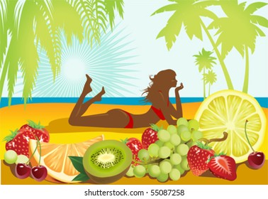 Fruits and summer. All elements and textures are individual objects. Vector illustration scale to any size.