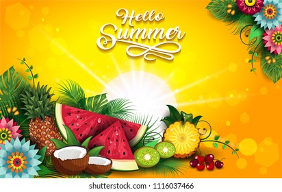 Fruits Summer Tropical-Editable-The Writing can be Removed-With Space to Insert Your own Text-transparency blending effects and gradient mesh-EPS 10