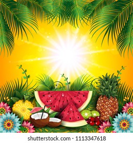 Fruits Summer Tropical-Editable-With Space to Insert Your own Text-transparency blending effects and gradient mesh-EPS 10