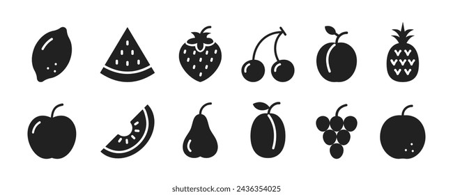 Fruits symbol set. Set of summer fruits. Vector illustration.