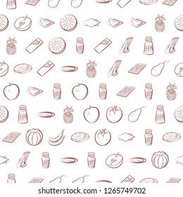 Fruits and Table setting set. Background for printing, design, web. Usable as icons. Seamless. Color.