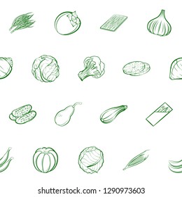 Fruits, Table setting and Vegetables set. Background for printing, design, web. Usable as icons. Seamless. Binary color.