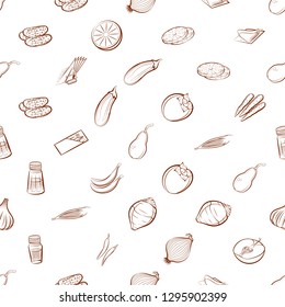 Fruits, Table setting and Vegetables set. Background for printing, design, web. Usable as icons. Seamless. Binary color.