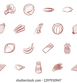 Fruits, Table setting and Vegetables set. Background for printing, design, web. Usable as icons. Seamless. Binary color.