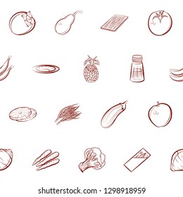 Fruits, Table setting and Vegetables set. Background for printing, design, web. Usable as icons. Seamless. Binary color.