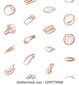 Fruits, Table setting and Vegetables set. Background for printing, design, web. Usable as icons. Seamless. Binary color.