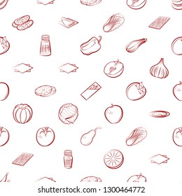 Fruits, Table setting and Vegetables set. Background for printing, design, web. Usable as icons. Seamless. Binary color.